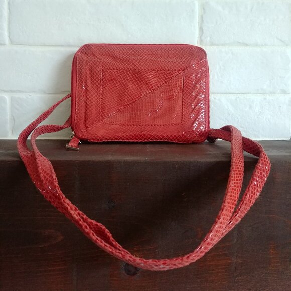 Latico genuine leather snakeskin look dark burnt orange small bag purse - Picture 7 of 16